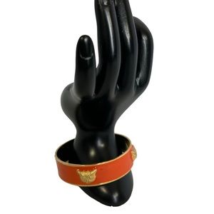 Wimberly Signed Bangle Bracelet Owls Orange Shiny & Gold Tone Jewelry